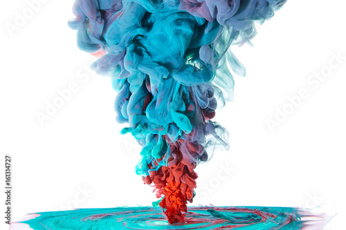 Ink swirling in water, Color drop in water photographed in motion