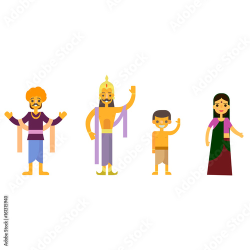 Indians in national dress A man and a woman in traditional costume. Cartoon characters.