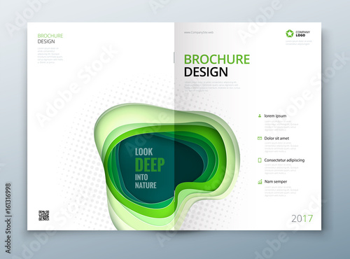 Paper cut brochure design. Paper carve abstract cover for brochure flyer magazine annual report or catalog design. Brochure in teal green colors for eco nature health medical concept