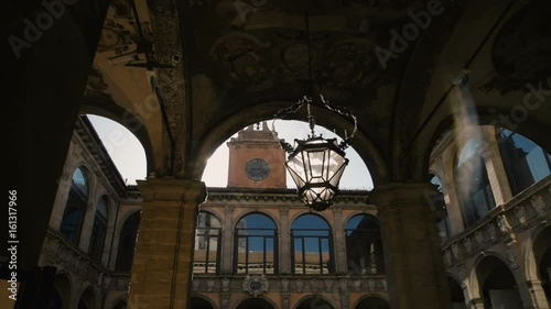 BOLOGNA, ITALY People walking in Santo Stefano square. dell'Archiginnasio