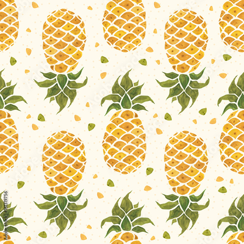 Pineapple background. Watercolor Seamless pattern.