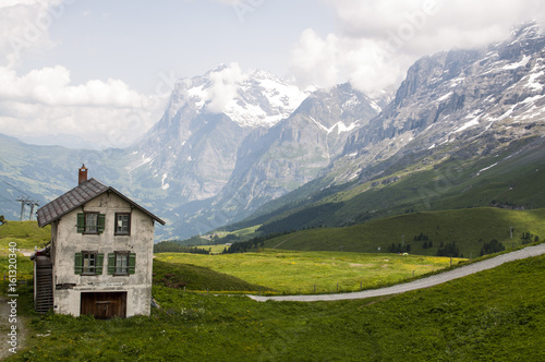 Swiss house with mountain background