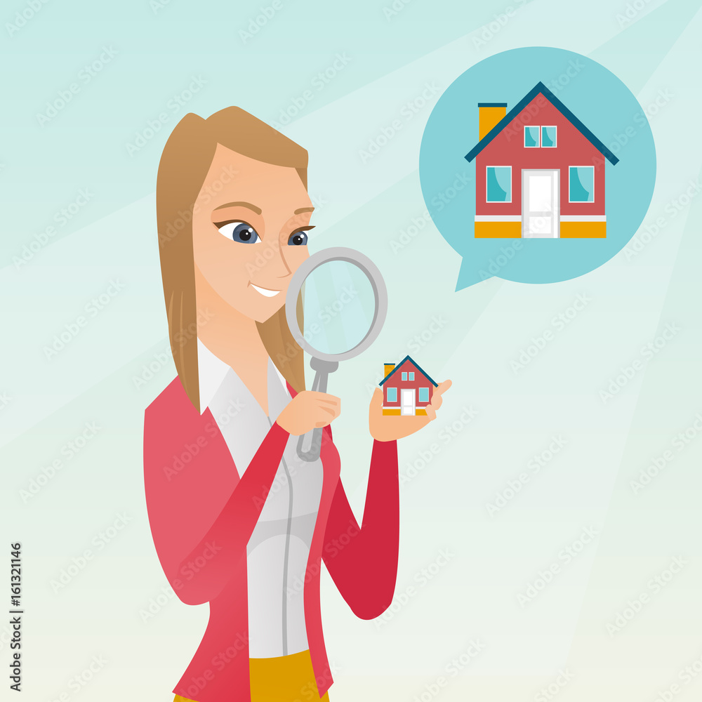 Young caucasian woman looking for a house. Young caucasian woman looking for a house.