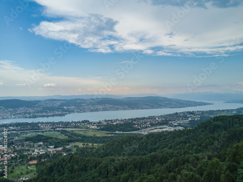 Aerial view of Lake Zurich in Switzerland