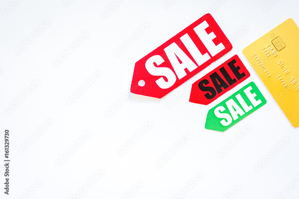 Christmas sales on white background top view Christmas sales on white background top view