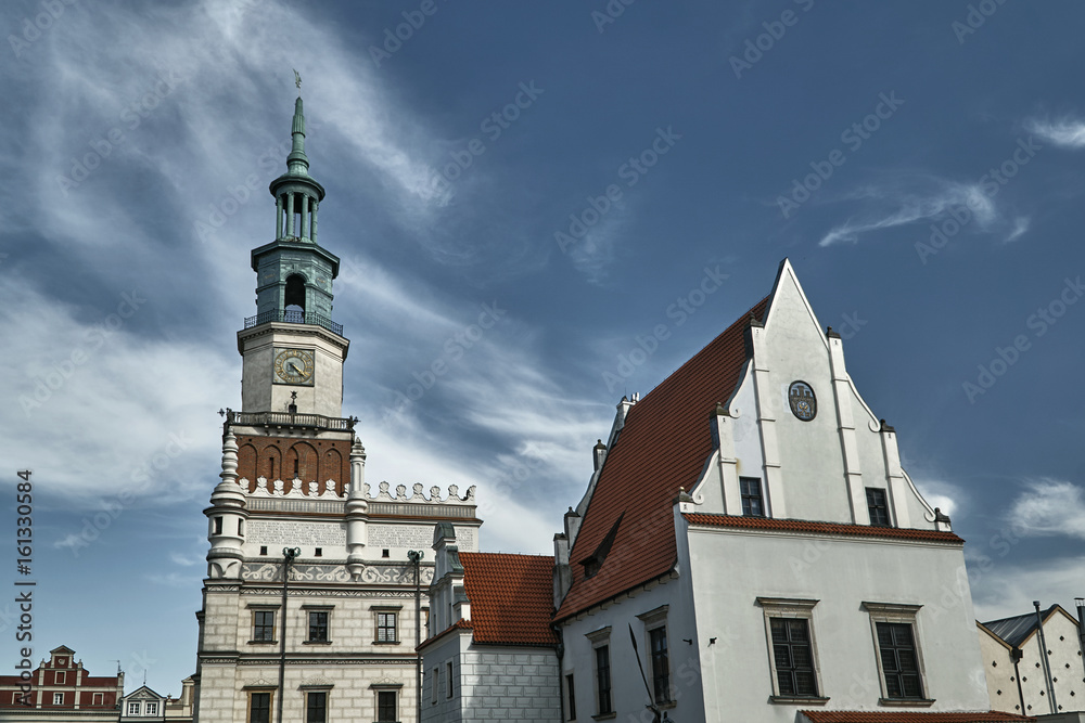 Old market with Renaissance town hall tower in Poznan.