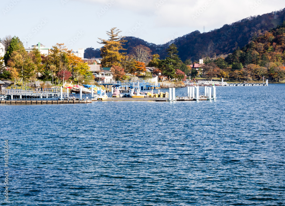 Nikko, Japan - October 24, 2016: Autumn on lake Chuzenji in Nikko national park