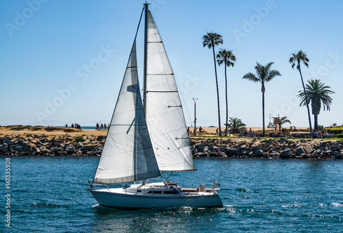 Billede på lærred Sailboats in Harbor off Balboa Island, Newport Beach California