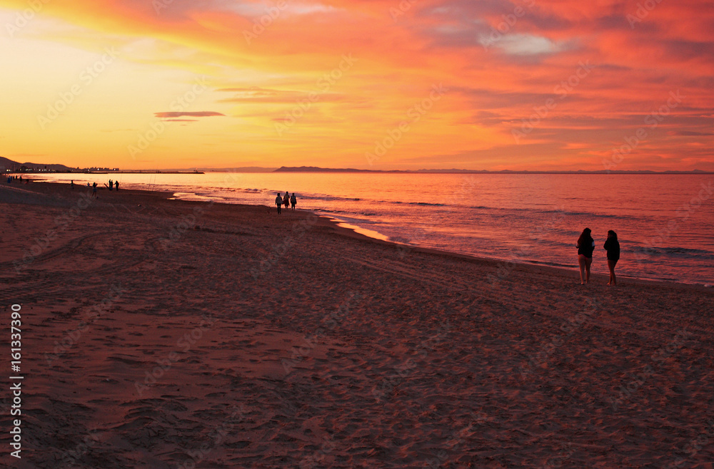 Reddish sunset at the beach