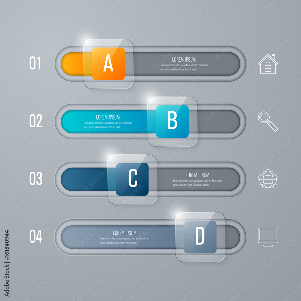 Business infographics template 4 steps with square Business infographics template 4 steps with square
