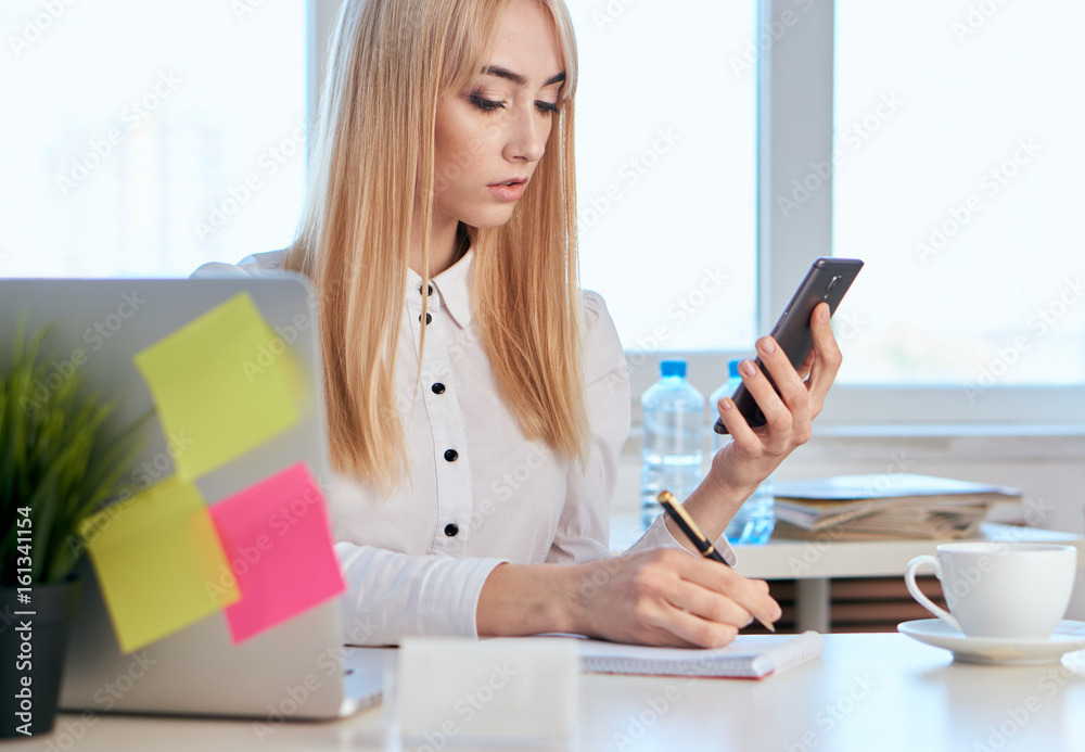 Business woman with phone, business woman working at office Business woman with phone, business woman working at office