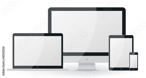 Mock-Up Set Computer Laptop Tablet and Phone, Vector