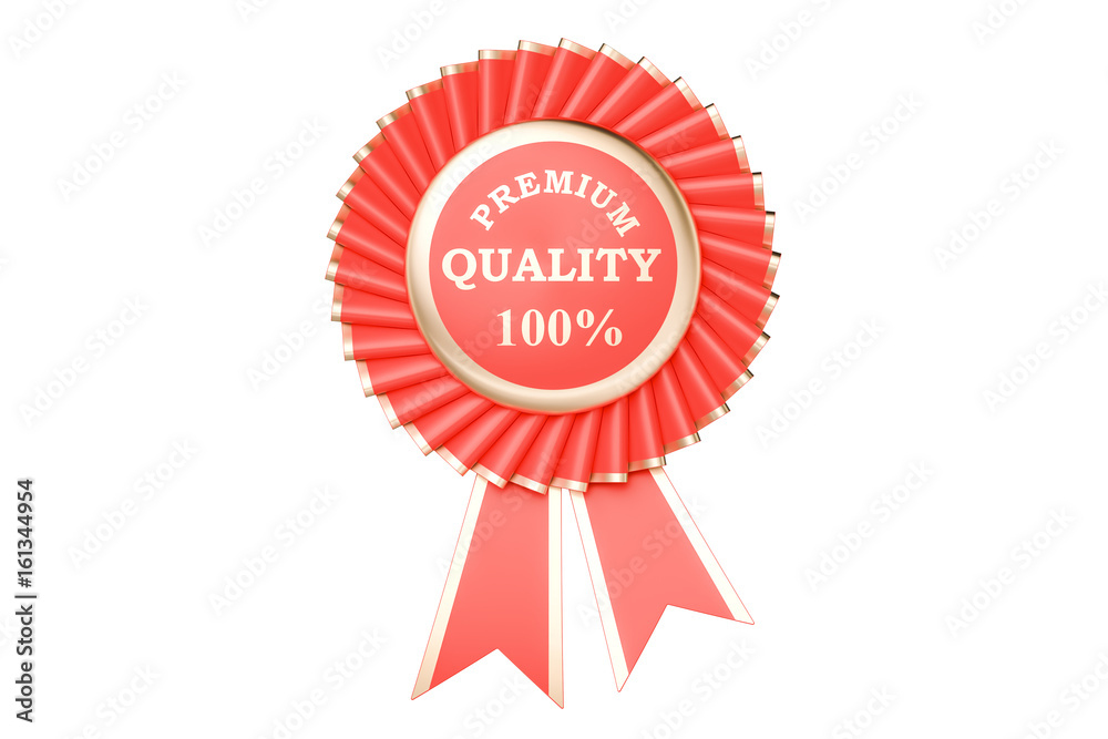 premium quality 100% award, prize, medal or badge with ribbons. 3D rendering premium quality 100% award, prize, medal or badge with ribbons. 3D rendering