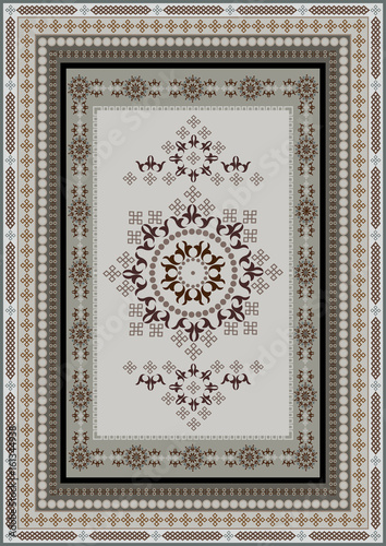 Luxury ethnic carpet with oriental ornament in gray and beige shades


