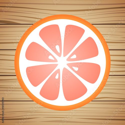 Sliced grapefruit on wooden background. Vector.