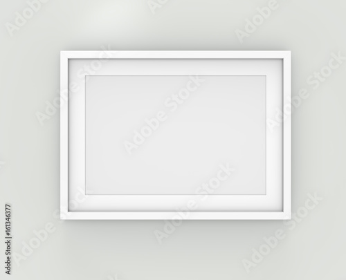 Picture frame on Wall. 3D render of Classic White Frame with white Passe-partout on Wall. Blank for Copy Space. 