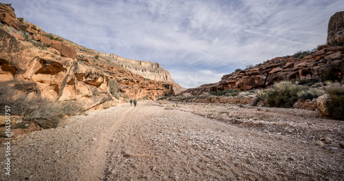 Group of Hikers backpacking through the Grand Canyon to Havasu Falls