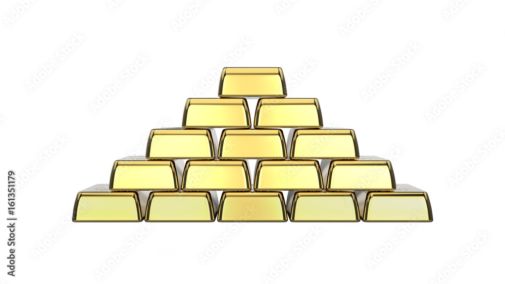3D illustration closeup isolated pyramid of gold bars on a white background 3D illustration closeup isolated pyramid of gold bars on a white background