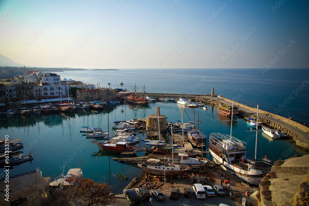 Aerial view to Girne marina at North Cyprus