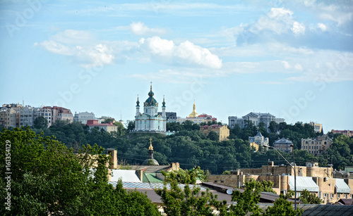 A view of St. Andrew's Church on the background of the sky and beautiful clouds in Kiev