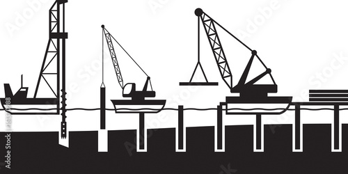 Construction of sea port - vector illustration