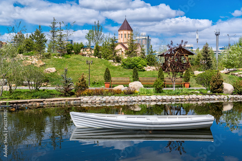 Beautiful pond in the Park Gardens of Dreams in Krasnoyarsk photo