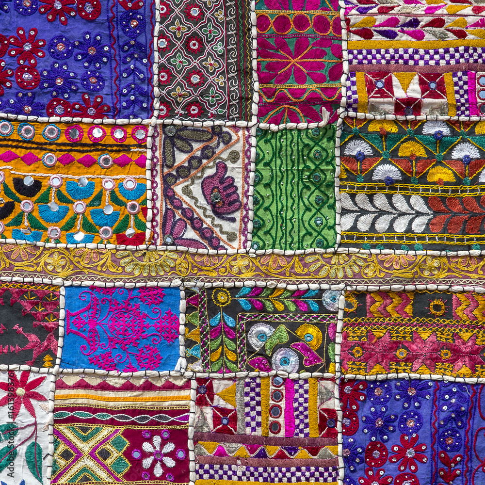 Fototapeta premium Detail patchwork carpet. Close up