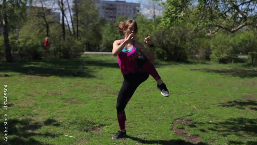 Sports Lifestyle. The Girl is Training in The Park. Sports Woman Doing Strength Training in Nature Sports Lifestyle. The Girl is Training in The Park. Sports Woman Doing Strength Training in Nature