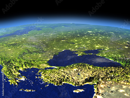 Evening above Turkey and Black sea region from space