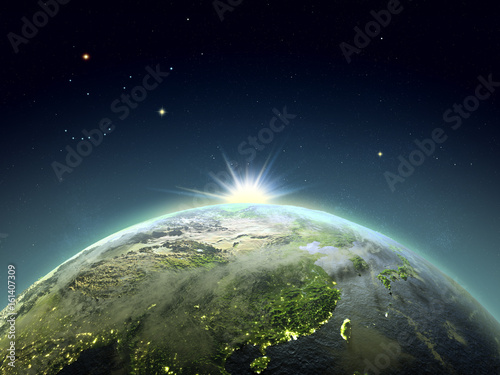 Fototapeta Naklejka Na Ścianę i Meble -  East Asia from space in sunrise