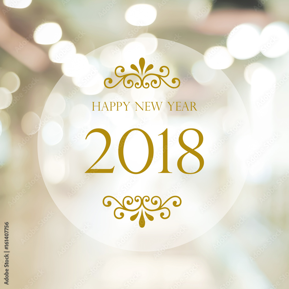Happy New Year 2018 on abstract blur festive bokeh background, banner