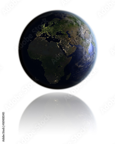 EMEA region on globe at night