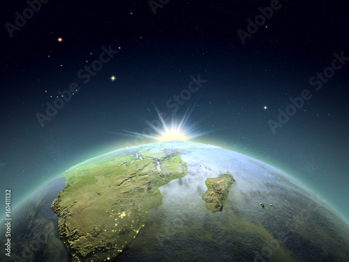 Fototapeta Naklejka Na Ścianę i Meble -  South Africa from space in sunrise
