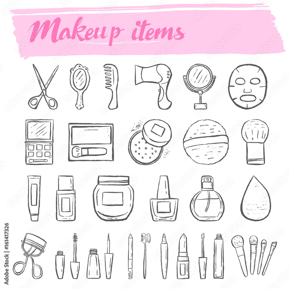 makeup kit doodle icon set makeup kit doodle icon set