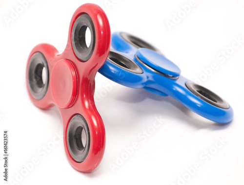 Red and blue fidget spinners