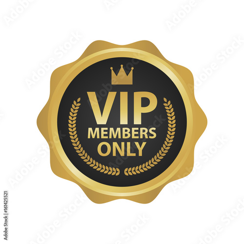 Vip Members Only premium golden badges. Gold round label vector illustration