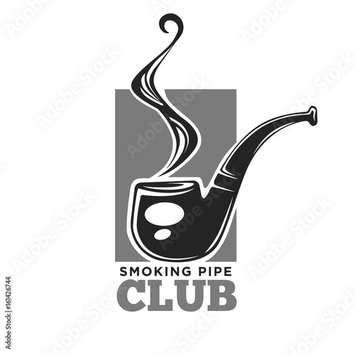 Smoking club colorless vector logo label with pipe