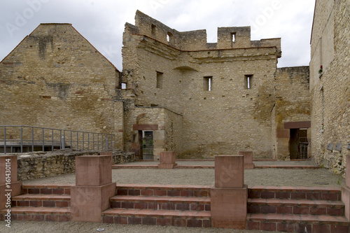Ingelheim, GERMANY - June 17th, 2017: Ruin of pfalz castle of Karl dem Grossen, Charles the Great, Charlemagne, Rhineland-Palatinate, Germany.