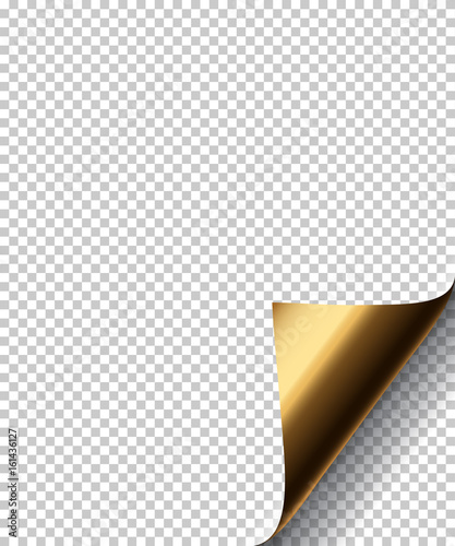 Vector golden sheet curl corner on transparent background.