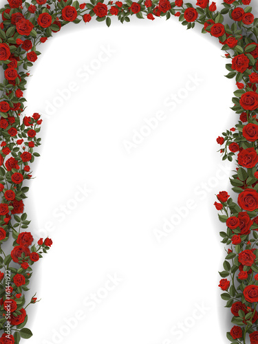 Floral arch of roses. Detailed vector illustration for greeting card or decorating the entrance. On white background.