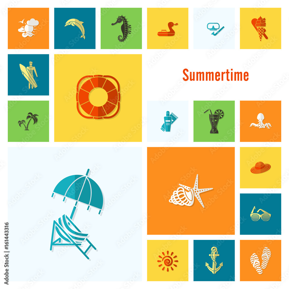 Summer and Beach Simple Flat Icons Summer and Beach Simple Flat Icons
