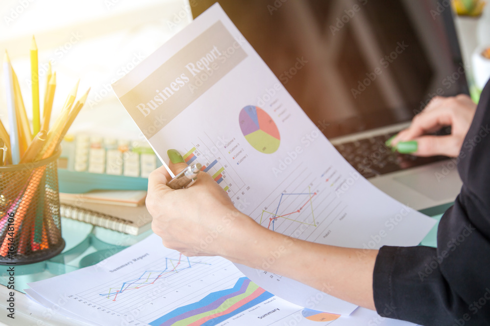 Showing business and financial report. Business finances and accounting concept Showing business and financial report. Business finances and accounting concept