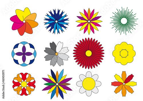 Color flowers icons set