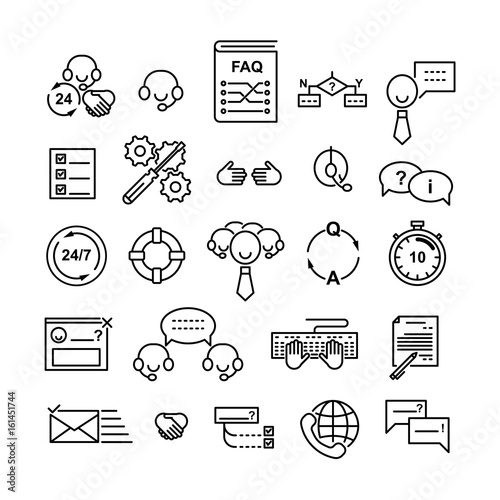 Line icons set of technical support and helpdesk service. Editable strokes. Vector illustration.