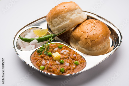 Pav bhaji or pavbhaji - popular Indian street food, selective focus