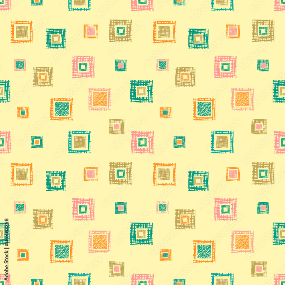 Seamless vector geometrical pattern with rhombus, squares. endless background with hand drawn textured geometric figures. Pastel Graphic illustration Template for wrapping, web backgrounds, wallpaper Seamless vector geometrical pattern with rhombus, squares. endless background with hand drawn textured geometric figures. Pastel Graphic illustration Template for wrapping, web backgrounds, wallpaper