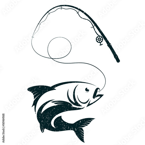 Fish on the hook and fishing rod