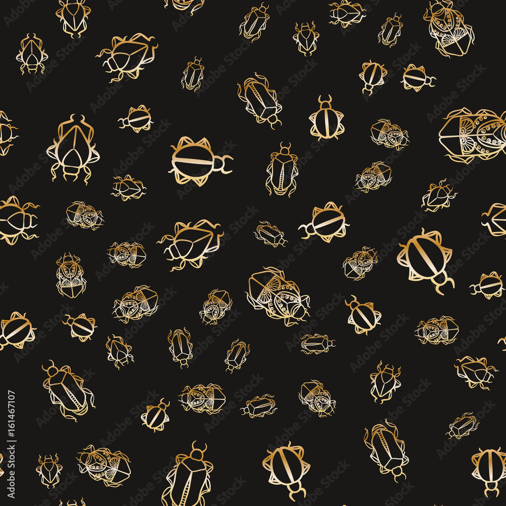 Seamless pattern with gold bugs on a black background Seamless pattern with gold bugs on a black background