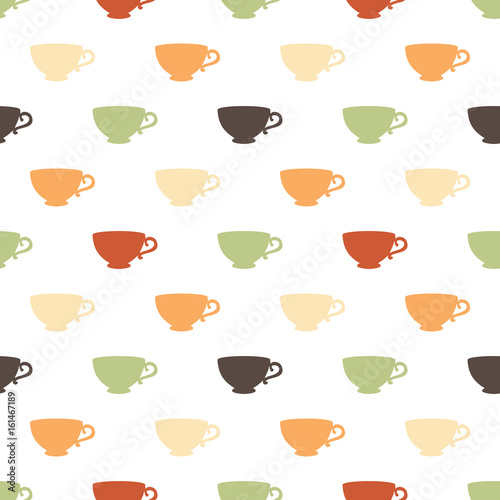Seamless pattern with a multicolored cups on a white background