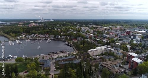 Lappeenranta, Cinema 4k aerial pan view of villtmandsstrand cityscape, in Karelia, Finland photo